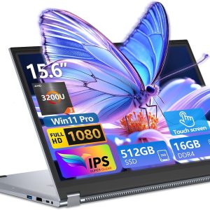 2 in 1 Laptop Computer, 15.6 Inch Convertible Laptop, 16GB DDR4 RAM 512GB SSD Touchscreen Laptop, AMD Ryzen R3 3200U, AMD Radeon, FHD 1920x1080, 360° Rotating Touch Screen, WiFi 5, Backlit Keyboard