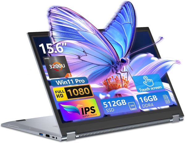 2 in 1 Laptop Computer, 15.6 Inch Convertible Laptop, 16GB DDR4 RAM 512GB SSD Touchscreen Laptop, AMD Ryzen R3 3200U, AMD Radeon, FHD 1920x1080, 360° Rotating Touch Screen, WiFi 5, Backlit Keyboard