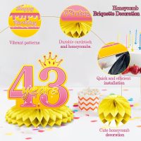 43rd Birthday Decorations Set, 1982 Table Toppers for Women Birthday Party Supplies, Happy 43 Year Old Table Decoration for Her, 9Pcs Pink & Gold Honeycomb Centerpieces - Image 4