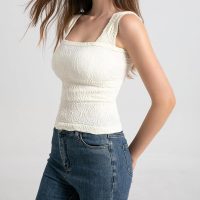 Women's Square Neck Wide Strap Crop Tank Tops Flower Going Out Tops Slim Fit Lettuce Trim Crop Cami Tops - Image 5