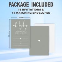 Green Invitation For Baby Shower Party, 15 Minimalism Double Sided invites With Envelopes For Boys And Girls, Baby Announcement, Gender Reveal, Activity Decorations-A134 - Image 2