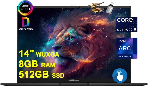 ASUS Zenbook 14 OLED Business AI PC Laptop 14" WUXGA OLED Touchscreen (550nits 100% DCI-P3 Glossy) Intel 14-core Ultra 5 125H 8GB RAM 512GB SSD Backlit Thunderbolt Harman/kardon Win11 w/ICAP Accessory