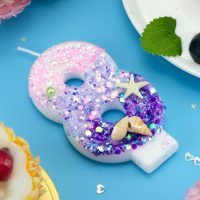 Birthday Candles, Pink and Purple Number 8 Candles Decorated with Conchs Starfish and Pearls for Mermaid Theme Party Cake Topper Supplies (Number 8) - Image 2