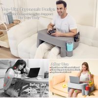 Reading Pillow for Gaming,Soft Lap Desk Pillow for Laptop,Ultimate Lap Pillow with Cup Holder Pocket,Comfort Laptop Lap Desk for Bed Couch Car (Gray, Large) - Image 3