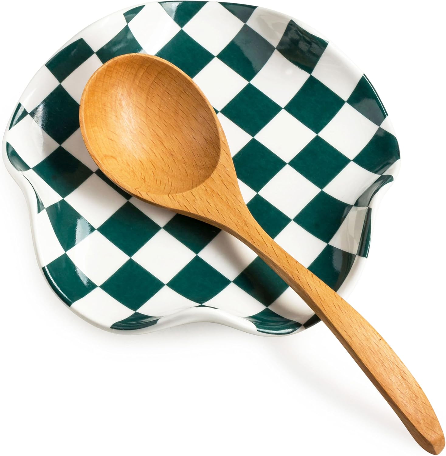 Checkered Spoon Rest for Kitchen Counter, Cooking Spoon Holder for Stove Top, Large Utensil Spatula Rest Tray, Cute Kitchen Gadgets Gift for Housewarmings Weddings
