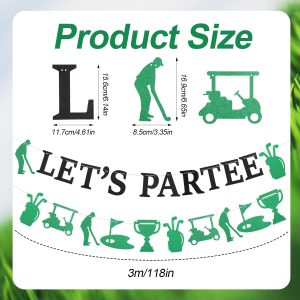 Let's Partee Banner, Pre-Strung Glitter Golf Theme Party Decorations Golf Birthday Banner Garland Hanging Decor for Golf Lovers Retirement Party Photo Props