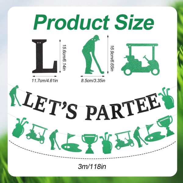 Let's Partee Banner, Pre-Strung Glitter Golf Theme Party Decorations Golf Birthday Banner Garland Hanging Decor for Golf Lovers Retirement Party Photo Props