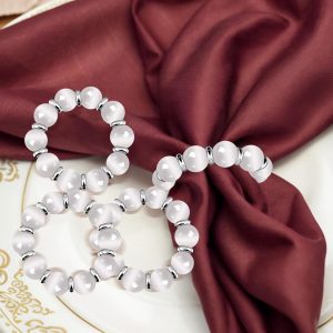 Napkin Rings,Stone Bead Elastic Napkin Holder for Table Decor,Weeding,Dinner,Set of 4 pcs（White）