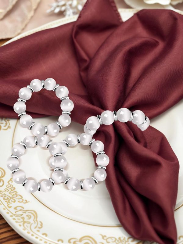 Napkin Rings,Stone Bead Elastic Napkin Holder for Table Decor,Weeding,Dinner,Set of 4 pcs（White）