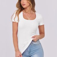 ANRABESS Women Short Sleeve Tops Scoop Neck Ribbed Knit Slim Fitted Basic Tee Shirts Casual Summer Clothes 2025 Fall Outfits - Image 7