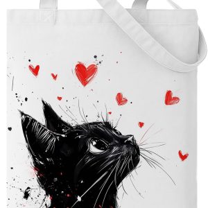 Stylish Cat Print Canvas Tote Bag for Women Cat Lovers Cute Cartoon Design Reusable Grocery Shoulder Bag for Shopping Work Travel