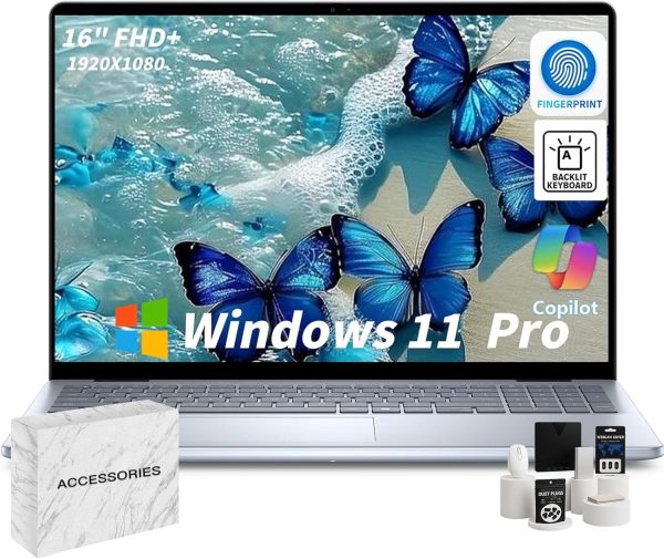 Dell 16 Touchscreen Laptop Computer • FHD+ 300nits Display • Intel Core 7 150U • CPU AI Copilot • Fingerprint • Backlit KB • Win 11 Pro PC w/Accessoires for Business & Students(32GB DDR5, 1TB SSD)