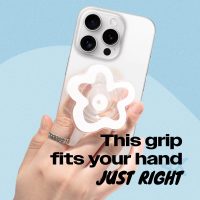 OnTheGrip Cute Transparent Daisy Flower Shape Design Mobile Phone Grip Multi Functional Collapsible Stand Holder for Smartphone Tablet Cell Phone Accessory (White) - Image 2