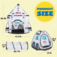 JOYIN White Rocket Ship Pop up Play Tent with Tunnel and Playhouse Kids Indoor Outdoor Spaceship Tent Set - Image 6