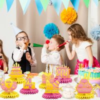 4th Birthday Decorations Set, 2021 Table Toppers for Girls Birthday Party Supplies, Happy 4 Year Old Table Decoration for Daughter, 9Pcs Pink & Gold Honeycomb Centerpieces - Image 7
