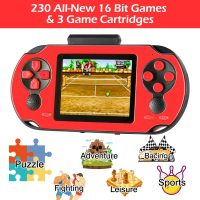16 Bit Handheld Game for Kids Adults, 3.0'' Large Screen Preloaded 230 HD Classic Retro Video Games with USB Rechargeable Battery & 3 Game Cartridges for Birthday Gift for Kids 4-12 (Red) - Image 2