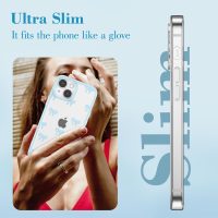 EYZUTAK Case for iPhone 15, Clear Cute Ribbon Bowknot Pattern Aesthetic Transparent Phone Case Raised Camera Protection Stylish Slim Soft Durable TPU Protective Cover for Women Girls - Blue - Image 4