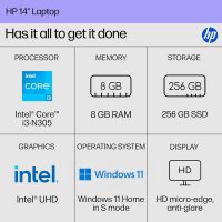 HP 14 inch Laptop, HD Display, Intel Core i3-N305, 8 GB RAM, 256 GB SSD, Intel UHD Graphics, Windows 11 Home in S Mode, Natural Silver, 14-ep0299nr - Image 2