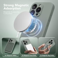 Magnetic for iPhone 13 Pro Case, Compatible with MagSafe, [Full Camera Protection][Screen Protector] Silicone Shockproof Protective Phone Case for iPhone 13 Pro 6.1", Calke Green - Image 2