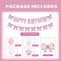 Aprince Pink Bow Birthday Decorations for Girls Women Bow Balloons Happy Birthday Banner Coquette Pink Bow Garland Backdrop 1st 2nd Girly Party Decor Supplies - Image 6