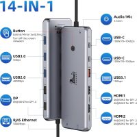 14 in 1 USB C Docking Station - Dual Monitor, Triple Display, 8 USB C/A Ports, Ethernet, Audio - For MacBook, Dell, HP, Lenovo, Surface - Image 2