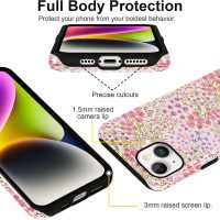for iPhone 13/iPhone 14 6,1'' Case Floral, Cute Pink Flower Pattern Aesthetic Phone Case, Shockproof 2-in-1 Double Protective Cover for Women Girls, Exquisite Design Anti Scratch Stylish Case - Image 3