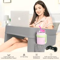Reading Pillow for Gaming,Soft Lap Desk Pillow for Laptop,Ultimate Lap Pillow with Cup Holder Pocket,Comfort Laptop Lap Desk for Bed Couch Car (Gray, Large) - Image 2