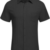 COOFANDY Men's Casual Button Down Shirts Short Sleeve Textured Summer Beach Shirt with Pocket - Image 4