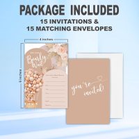 Baby Shower Invitation, 15 Brown Boho Floral & Bear Balloon Fill-In Invites With Envelopes, For Boys And Girls Baby Announcement, Gender Reveal Party Supplies & Decorations - A126 - Image 2