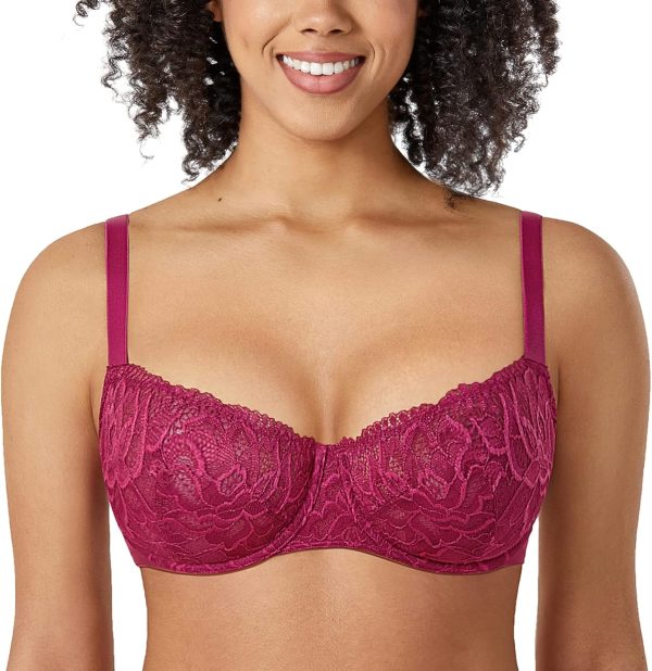 Women's Balconette Bra Push Up Underwire Unlined Sexy See Through Bras Plus Size