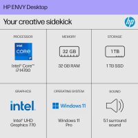 HP Envy Desktop PC, Intel Core i7-14700, 32 GB RAM, 1 TB SSD, Intel UHD Graphics 770, Windows 11 Pro, TE01-5002 (2024) - Image 3
