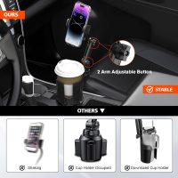 Newlest 2 in 1 Phone Mount for Car Cup Holder with Adjustable Base, Phone Holders for Car Cupholder, No Shaking 360° Flexible Neck Phone Mount for All 4-7” Smartphones, Cup Holder for Most Bottles - Image 2