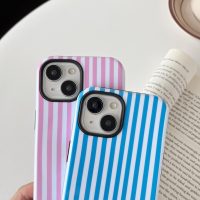 Compatible with iPhone 13/14 Case Cute Aesthetic Striped Phone Case for Women Girl Shockproof Slim TPU and Hard PC Protective Cover (Pink) - Image 3