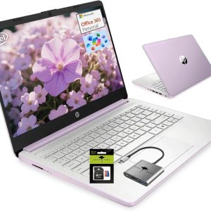 HP 14" Student-Laptop office365 Copilot AI, 4-Cores Intel N150(Up to 3.6GHz) 16GB RAM 256GB Storage(128GB UFS + 128GB Ghost Manta SD Card) Computer-Laptop with Wi-Fi 6 Win11 Honey Lavender