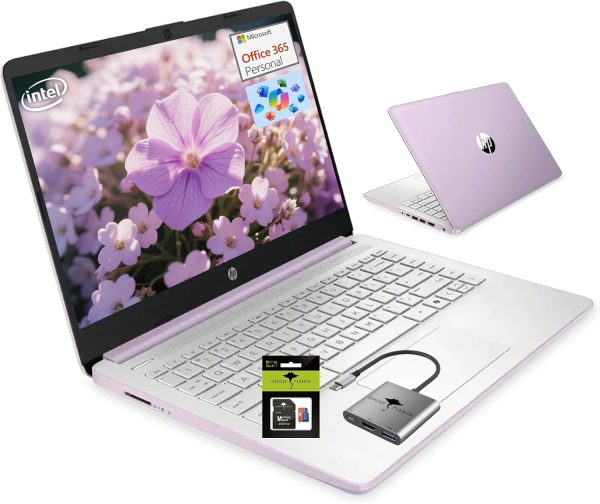 HP 14" Student-Laptop office365 Copilot AI, 4-Cores Intel N150(Up to 3.6GHz) 16GB RAM 256GB Storage(128GB UFS + 128GB Ghost Manta SD Card) Computer-Laptop with Wi-Fi 6 Win11 Honey Lavender