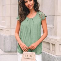 AUTOMET Womens Lace Tops Pleated Short Sleeve Shirts Summer Business Casual Dressy Blouses - Image 2