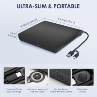 External CD/DVD Drive for Laptop, Type-C CD/DVD Player USB 3.0 Portable Burner Writer Reader Compatible with Mac MacBook Pro/Air iMac Desktop Windows 7/8/10/XP/Vista (Black) - Image 6