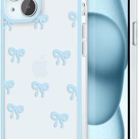 EYZUTAK Case for iPhone 15, Clear Cute Ribbon Bowknot Pattern Aesthetic Transparent Phone Case Raised Camera Protection Stylish Slim Soft Durable TPU Protective Cover for Women Girls - Blue - Image 9