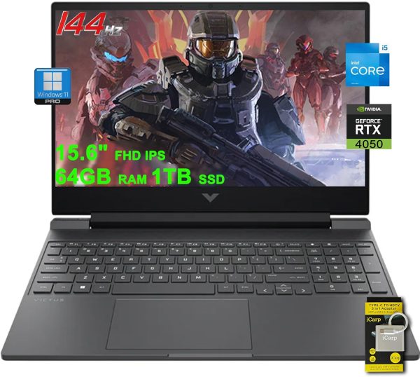 HP Victus Gaming Laptop 15.6" FHD IPS 144Hz Intel 8-core i5-13420H (>i7-12650H) 64GB RAM 1TB SSD GeForce RTX 4050 6GB Backlit USB-C B&O Fast Charge Win11Pro w/ICP Accessory