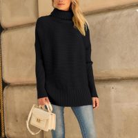 LILLUSORY Women's Oversized Turtleneck Sweaters Fall Batwing Sleeve Ribbed Tunic Sweater - Image 2