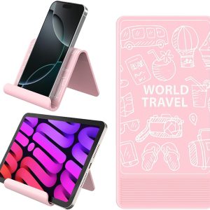 Airplane Phone Holder Mount, Travel Essentials Flexible Phone Holder, Airplane Tablet Holder for Flying, Desk, Compatible with iPhone, Smartphone, Tablet, Pink