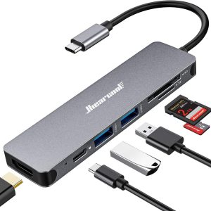 Hiearcool USB C Hub, USB-C Multi-Port Adapter for MacBook Pro, 7IN1 USBC to HDMI Hub Dongle Compatible for Laptops and Other Type C Devices (4K HDMI USB3.0 SD/TF Card Reader 100W PD)
