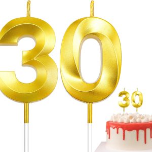 30th Birthday Candles, Number 30 Candles, Gold Birthday Candle, Happy Birthdays Candle for Cake, 30th Cake Topper Decorations for 30 3 Year Old Birthdays Wedding Anniversary Supplies
