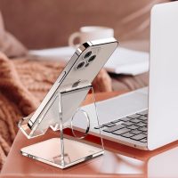 TOPGO Acrylic Cell Phone Stand, Clear Phone Holder for Office Desk, Vanity, Kitchen, Bedside Table, Compatible with iPhone/Smartphones/iPad/Switch/Kindle, Office Desk Accessories - Image 9