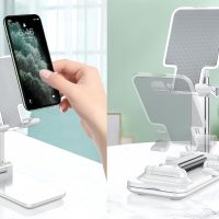 Table Cell Phone Stand, Fully Forldable Desk Mobile Phone Holder Stand, Angle Height Adjustable Desktop Tablet Holder for iPhone15 14 13 12 11 Pro XS Max XR 8 7 6S Plus, S20+Note10, Tablets, White - Image 6
