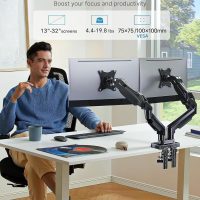 HUANUO Dual Monitor Stand - Full Adjustable Monitor Desk Mount Swivel Vesa Bracket with C Clamp, Grommet Mounting Base for 13 to 32 Inch Computer Screens - Each Arm Holds 4.4 to 19.8lbs - Image 2