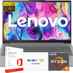 Lenovo Ideapad Slim 3 Laptop for Student & Business with Microsoft Office, Backlit Keyboard, AMD Ryzen 5 5625U (Beats Intel i7-1260U), 15.6" FHD Display, 16GB RAM 512GB SSD, Windows 11 Pro, WOWPC USB