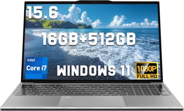 2025 Latest 15.6" Laptop Compatible with Windows 11, i7-6500U Processor, 16GB RAM, 512GB SSD, 1080p FHD Display, Backlit Keyboard, WiFi5, Bluetooth5, Fingerprint, Webcam, Mini-HDMI, TF Card Slot, Grey