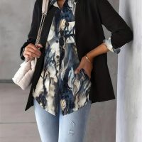 Zeagoo Womens Button Down Shirt Long Sleeve Blouse Business Work Tops Dressy Casual Floral Printed Outfits with Pocket - Image 3