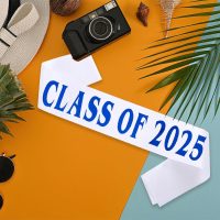 Class of 2025 Sash, White Finally Graduated Sash with Foil Royal Blue Letters Cheerleader Senior 2025 Sash for Graduation Party Supplies - Image 4
